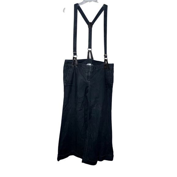 Ann Taylor LOFT Jeans Women's Sz 16 Blue Y2K Full Leg Wide Denim Suspender Jean - Picture 9 of 16